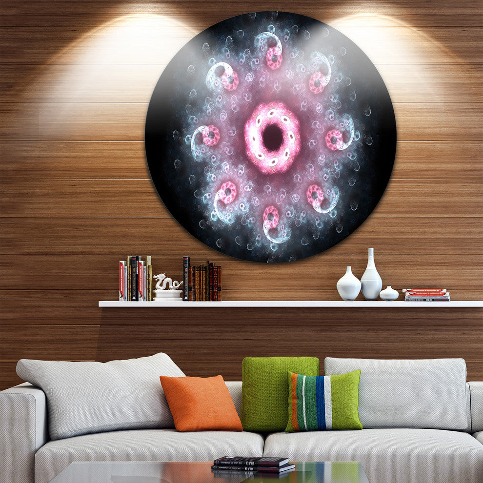 Pink Abstract Fractal Mandala Flower, Floral Round Wall Art, 36"