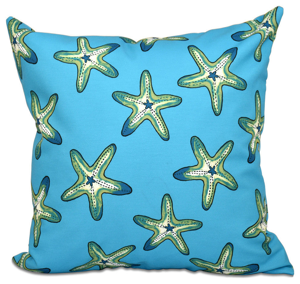 Soft Starfish, Geometric Print Pillow, Turquoise, 18"x18"