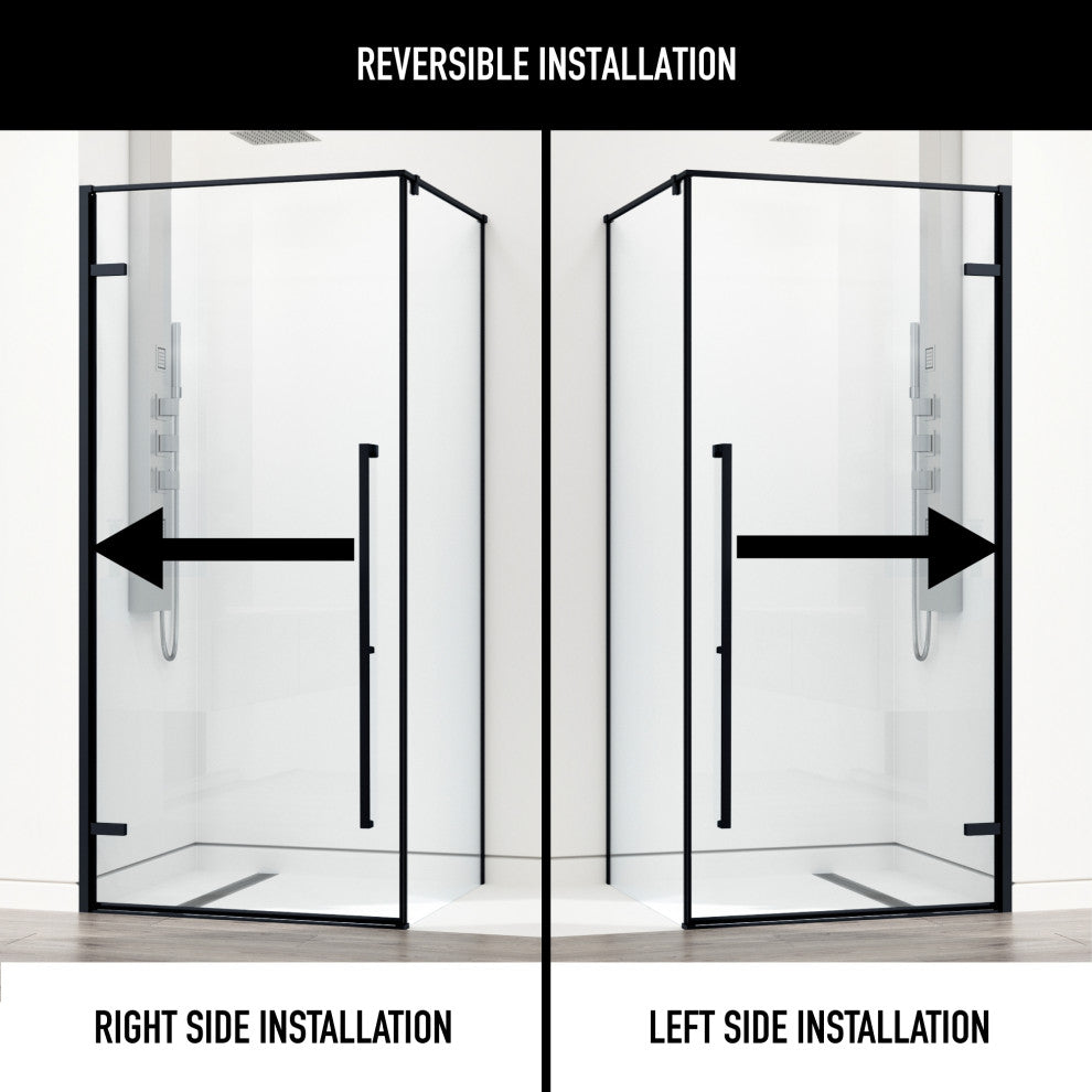 VIGO Meridian 34"D x 34"W x 73"H Framed Hinged Shower Enclosure, Matte Black