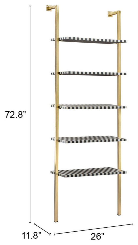 Bookcase Wall Shelf Rack, Metal Iron, Gold, Lounge Cafe Lobby Hospitality