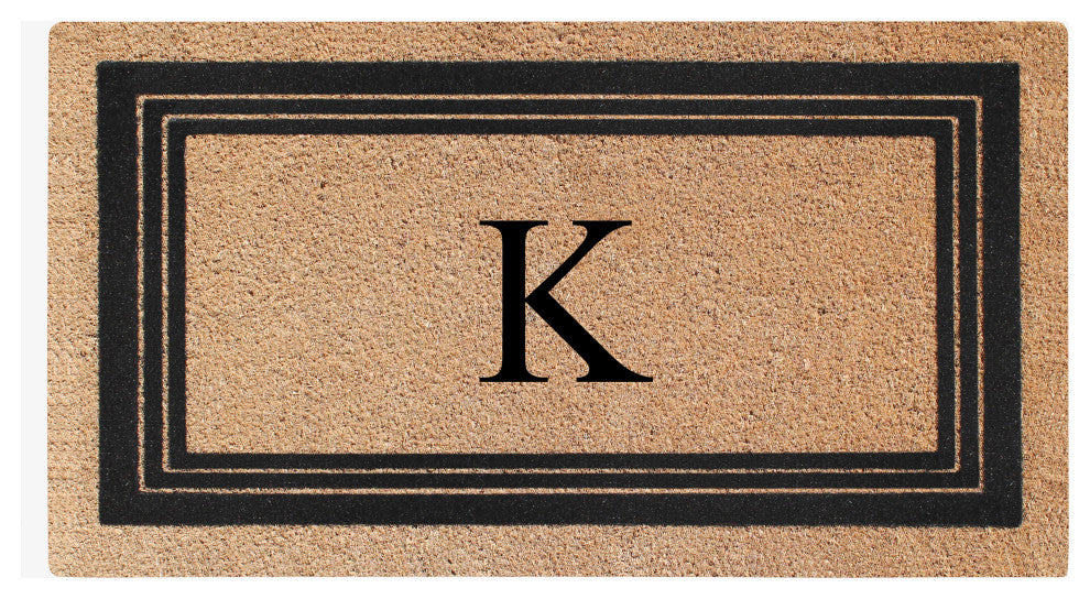 A1HC Natural Coir Monogrammed Triple Border Flock Durable Doormat, 18"x30", K