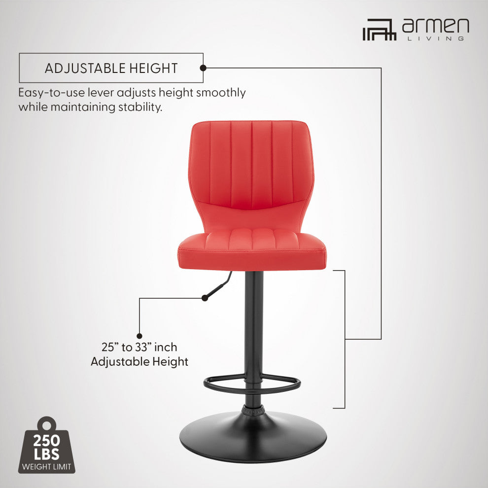 Bardot Adjustable Faux Leather Swivel Bar Stool, Red