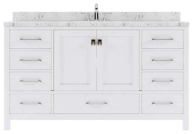 Caroline Avenue 60" Single Bath Vanity, White, Cultured Top and Round Sink