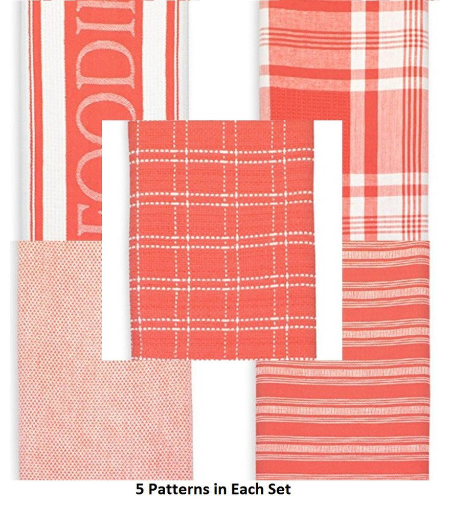 Assorted Coral Foodie Dishtowel and Dishcloth, Set of 5