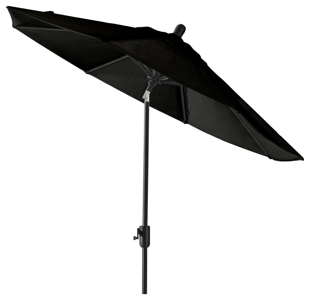 9' Round Push Tilt Market Umbrella, Black Frame, Sunbrella, Black