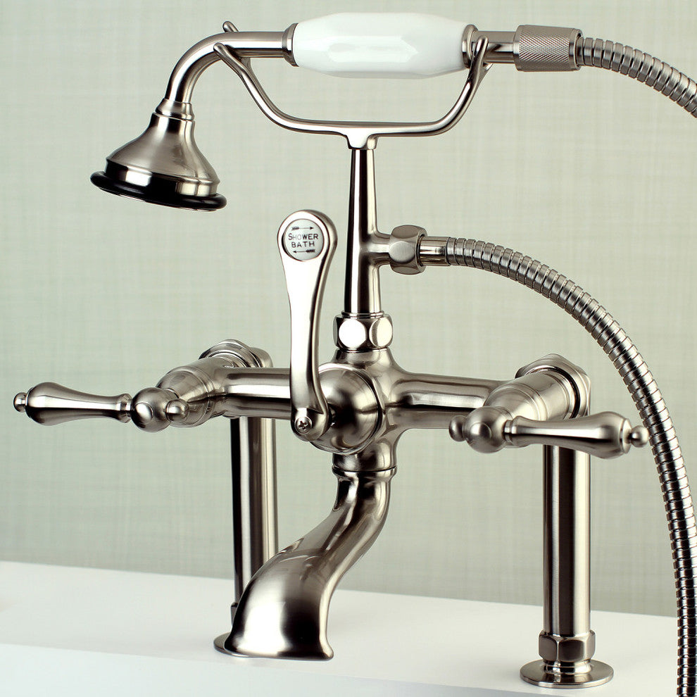Aqua Vintage Deck Mount Clawfoot Tub Faucet, Brushed Nickel