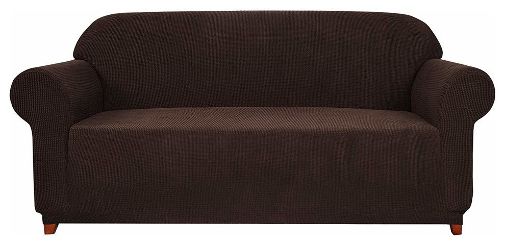 Subrtex 1-Piece Jacquard Stretch Armchair Loveseat Sofa slipcover, Chocolate, So