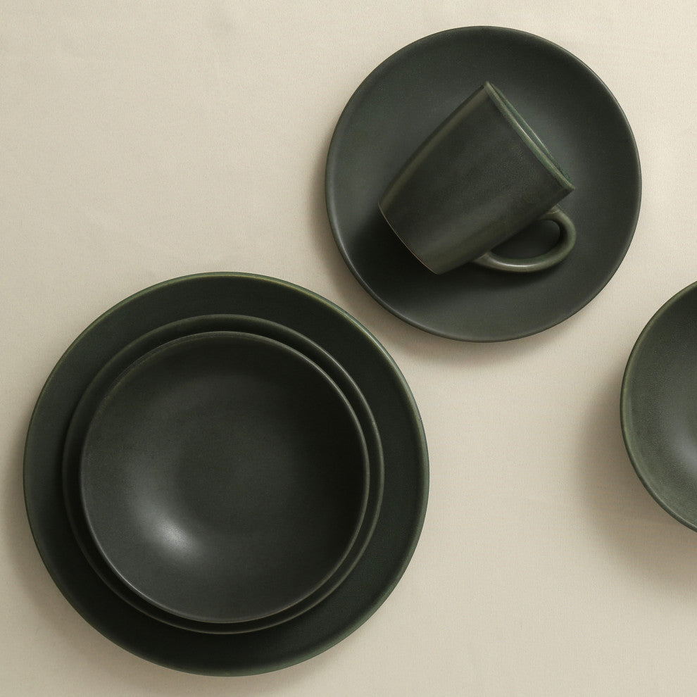 Stone Lain Grao Stoneware Dinnerware Set, Green, 16-Piece
