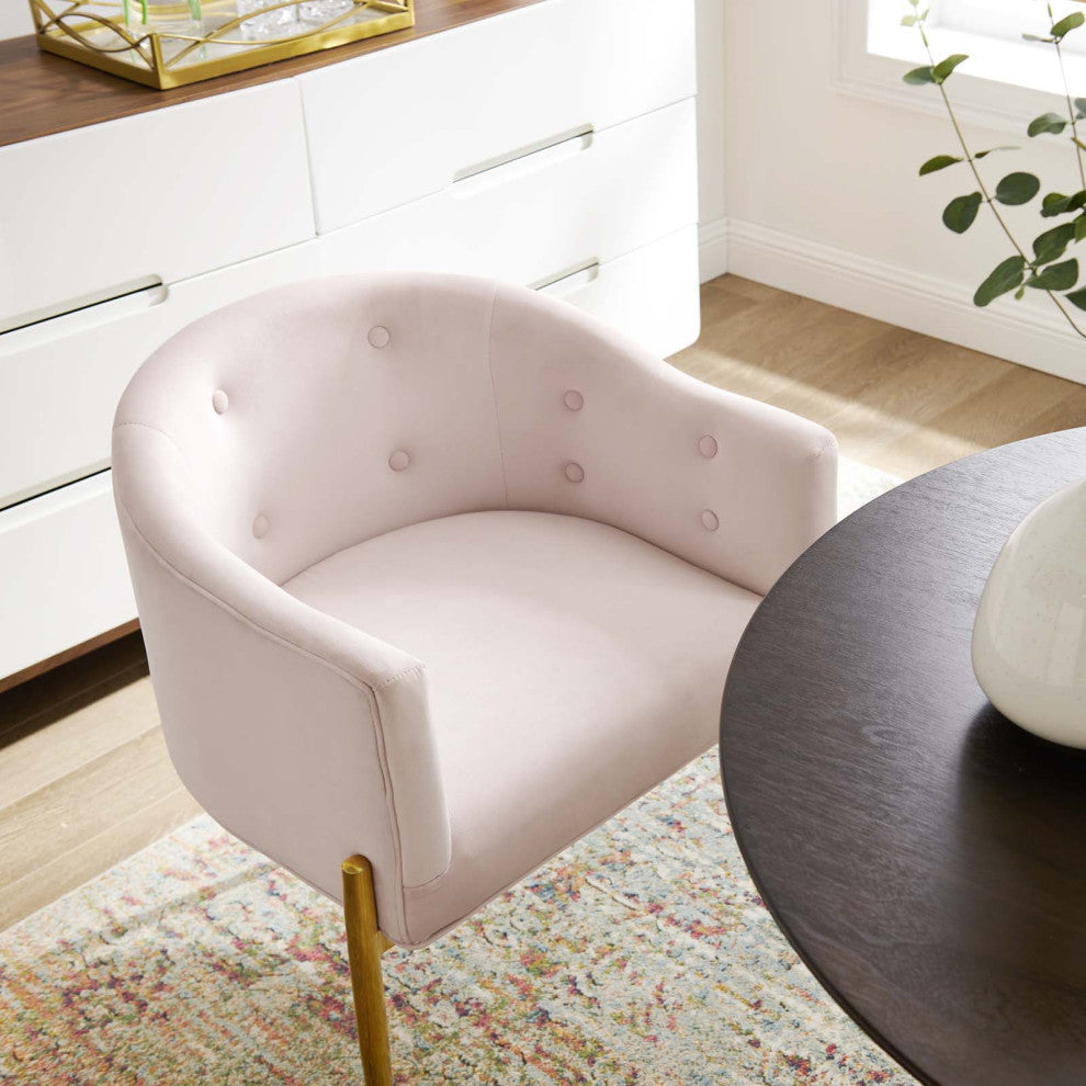 Tufted Accent Chair, Velvet, Metal, Pink, Modern, Living Lounge Hospitality