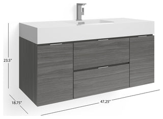 Boutique Bath Vanity, Vulcan Ash Gray, 48", Single Sink, Wall Mount