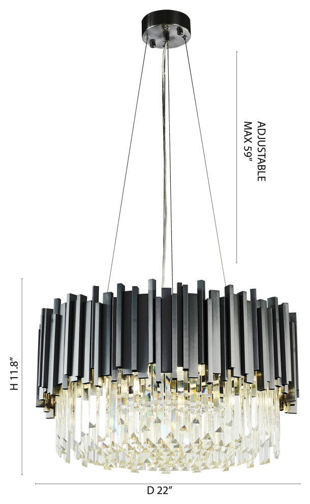 8-Light Black Chandelier With Clear Hanging Crystals