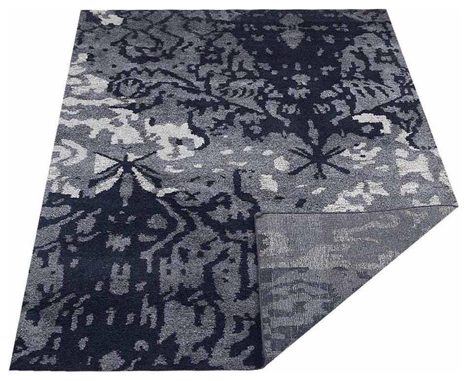 Hand Knotted Silk Area Rug Abstract Gray White