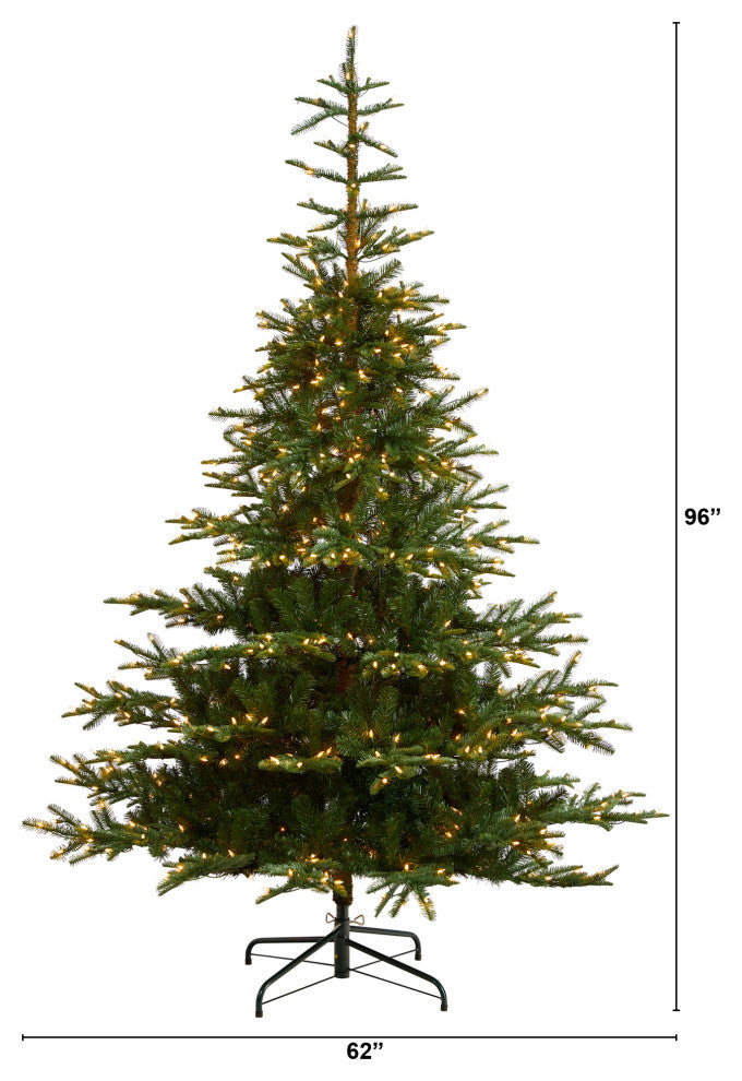 8' Layered Washington Spruce Faux Xmas Tree W/Clear Lights & Bendable Branches
