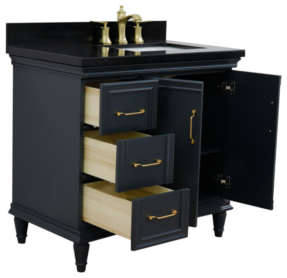 37" Single Vanity, Dark Gray Finish With Black Galaxy