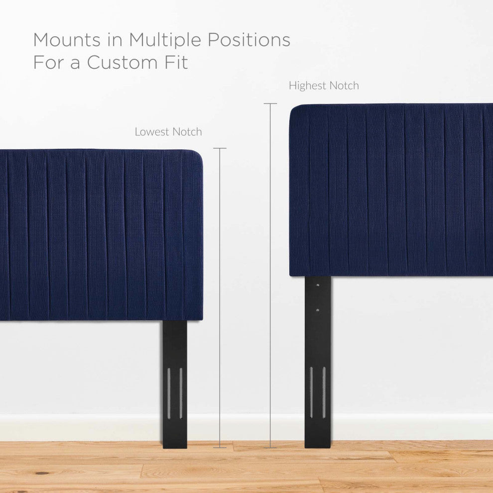 Tufted Headboard, Full Queen Size, Fabric, Dark Blue, Modern Contemporary