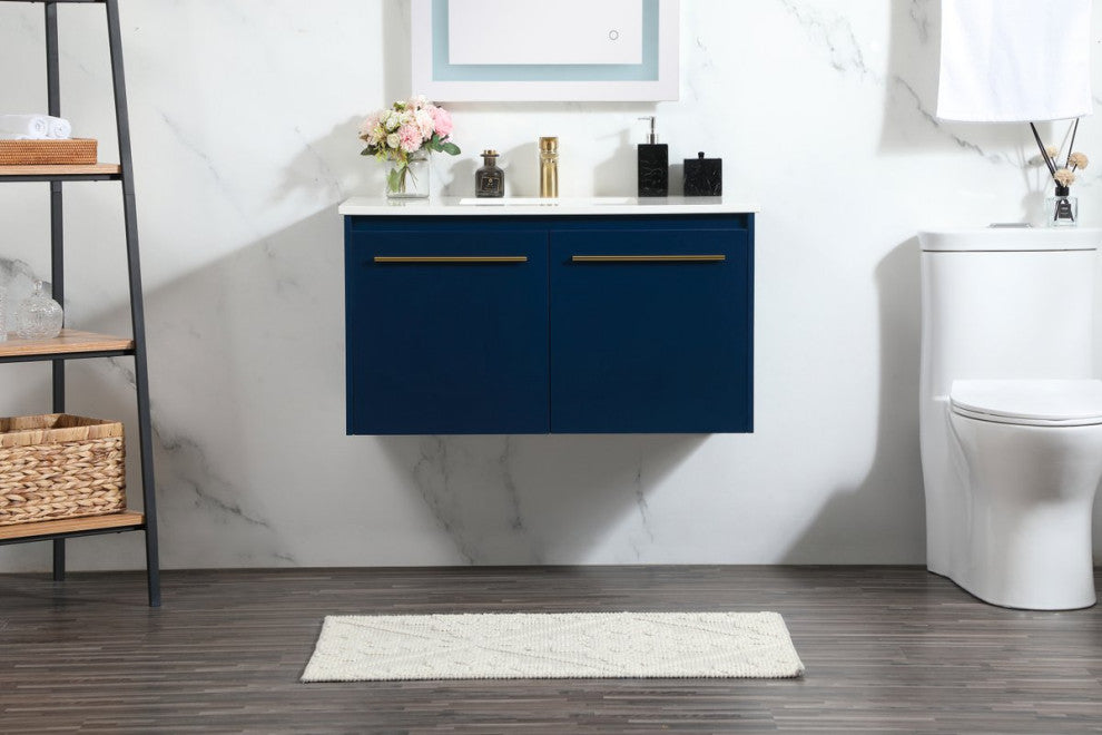 Phoebe Single Bathroom Vanity, Blue, 36", Without Backsplash