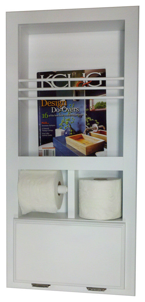 Montclair Combination Toilet Paper Holder Recessed Magazine Rack, White Enamel