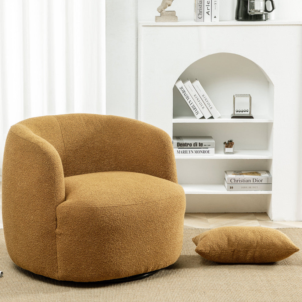 34" Wide Boucle Upholstered Swivel Armchair, Brown