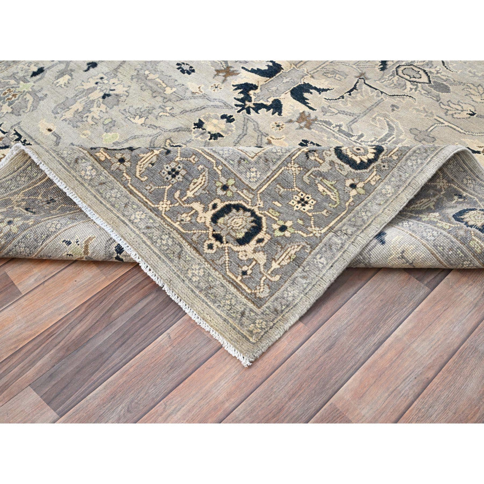 Gray, Serapi Heriz Design, Soft Wool, Hand Knotted, Oriental Rug, 6'x8'9"