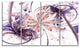 Blue Pink Fractal Flower Pattern, Abstract Wall Art Canvas, 48"x28", 4 Panels