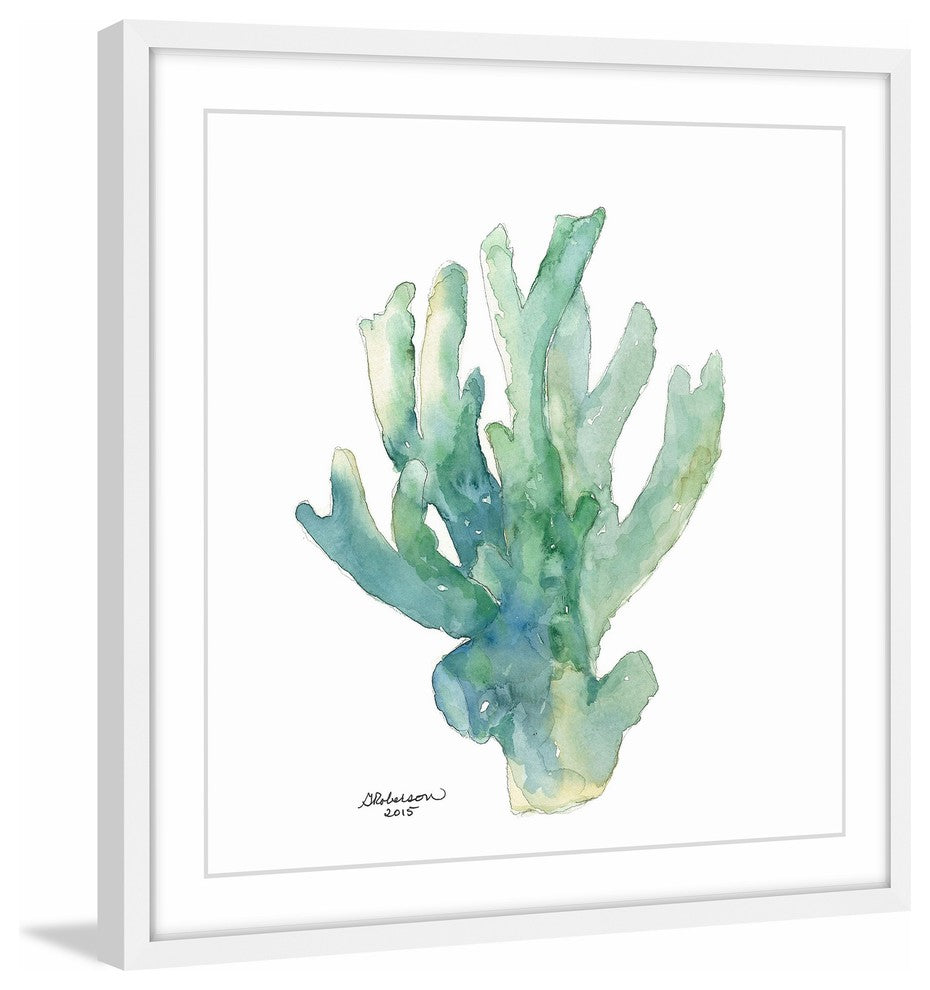 "Green Coral in Watercolor" Framed Painting Print, 12"x12"