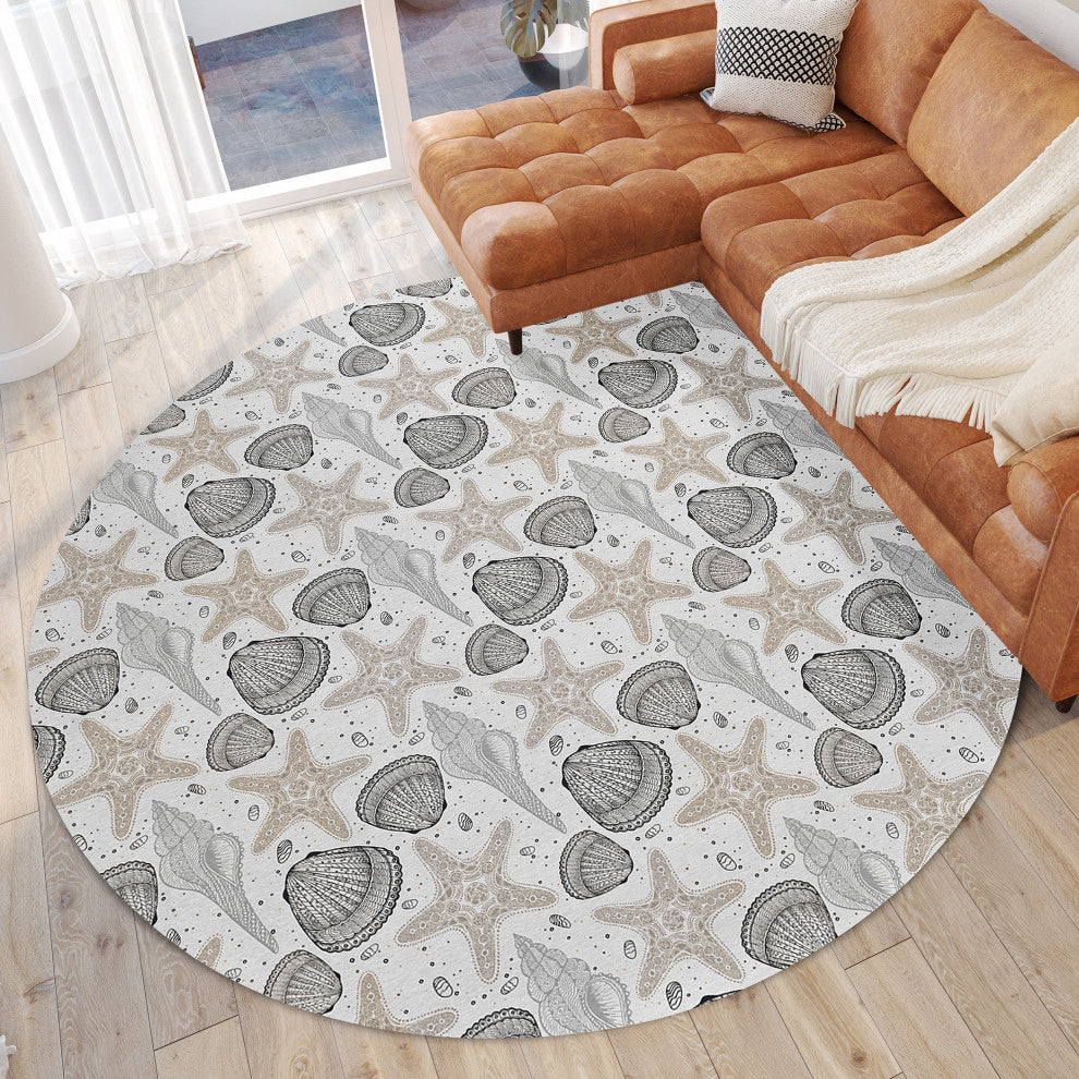 Indoor/Outdoor Seabreeze SZ4 Silver Machine Washable 8' x 8' Round Rug