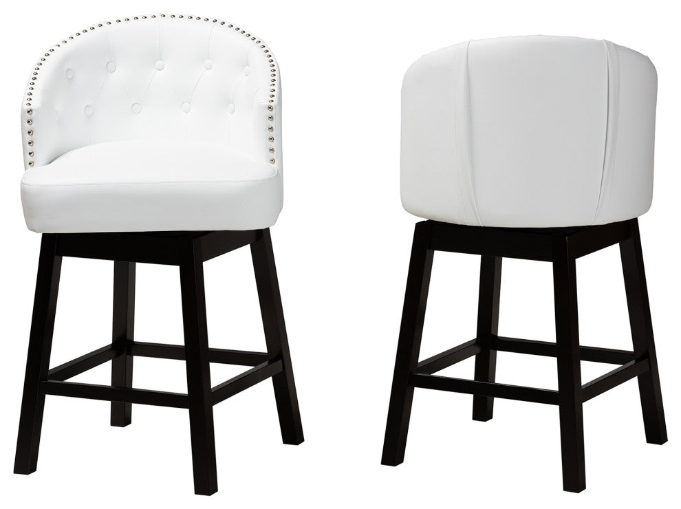 Tinalyn Swivel Counter Stool, Set of 2, White/Espresso Brown, Faux Leather