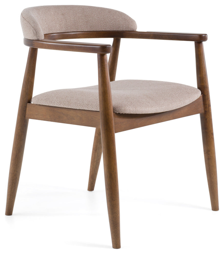 Modrest Cohen Mid-Century Modern Tan Fabric + Walnut Dining Chair
