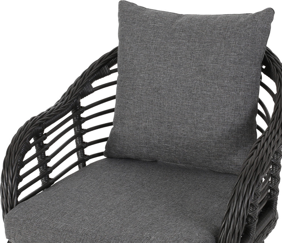 Cassie Outdoor Modern Boho 2-Seater Wicker Chat Set, Gray