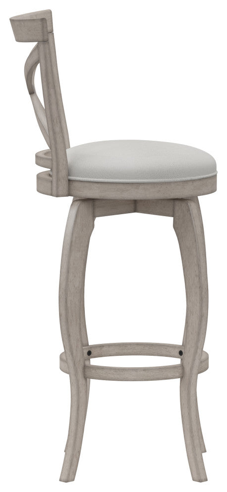 Hillsdale Ellendale Wood Swivel Stool, Curved X-Back, Aged Gray, Bar Height