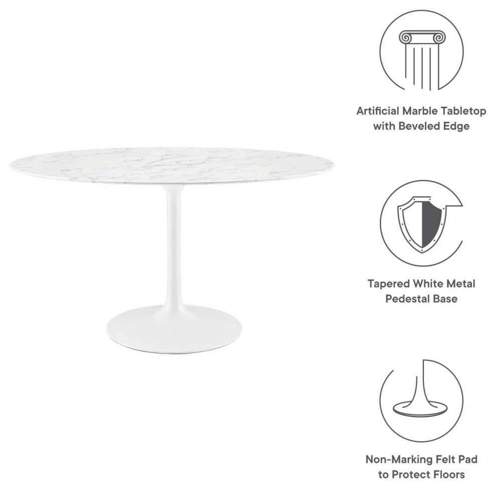 Lippa 54 Oval-Shaped Artificial Marble Dining Table, White