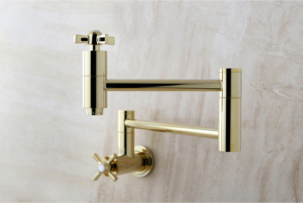 Kingston Brass Wall Mount Pot Filler Kitchen Faucet, Polished Brass
