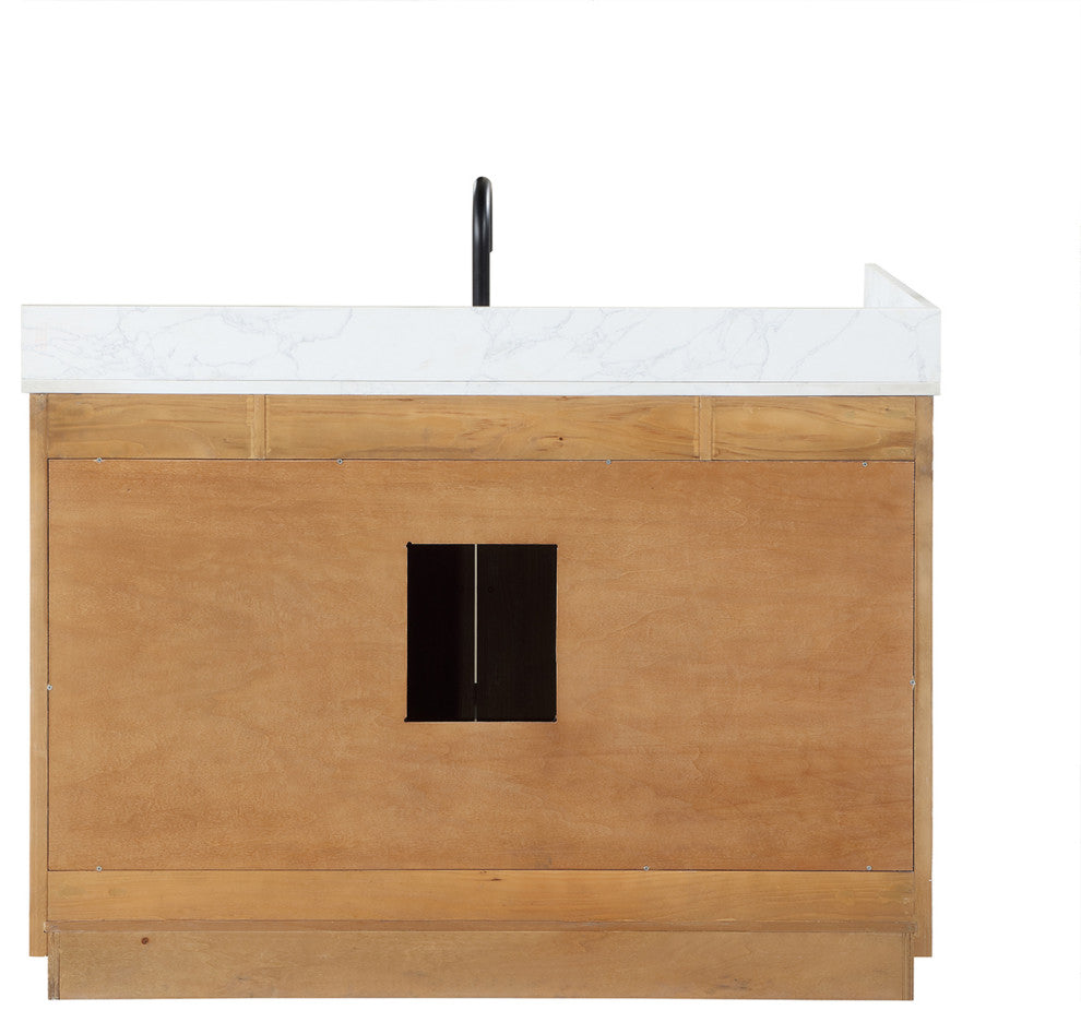 Gavino Vanity With Grain White Composite Stone Top, Light Brown/Matte Black, 42", With Mirror