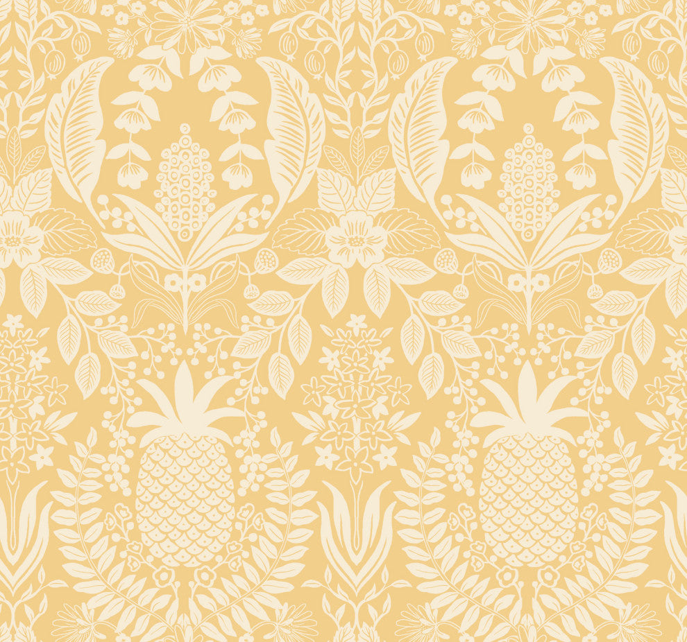 Pineapple Damask Yellow Wallpaper