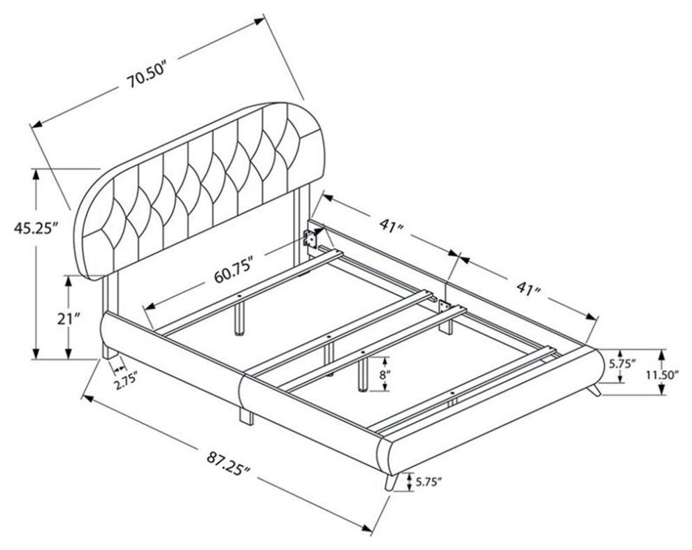 Bed, Queen Size, Platform, Frame, Upholstered, Pu Leather Look, Wood Legs, Brown