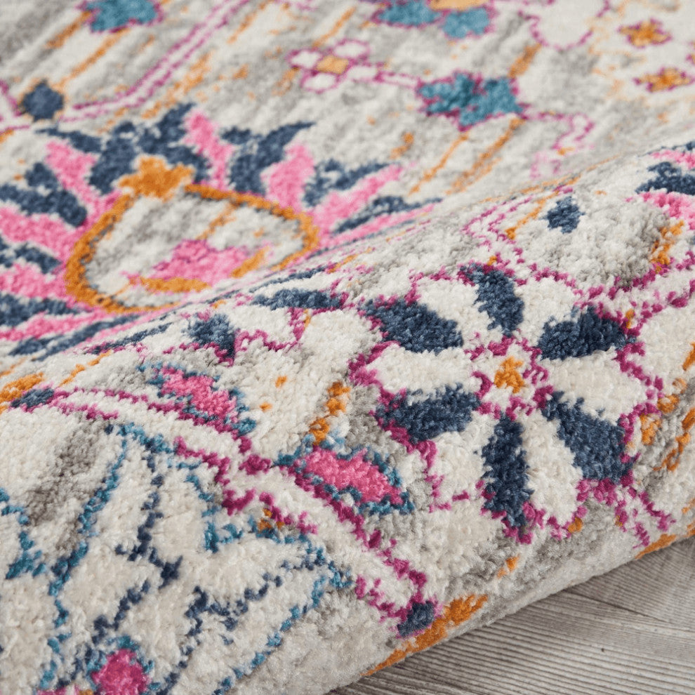 8' X 10' Silver Floral Power Loom Area Rug