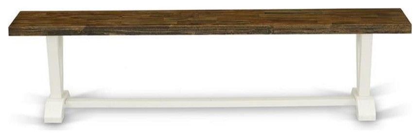 East West Furniture V-Style 15x72" Wood Dining Bench in White/Brown