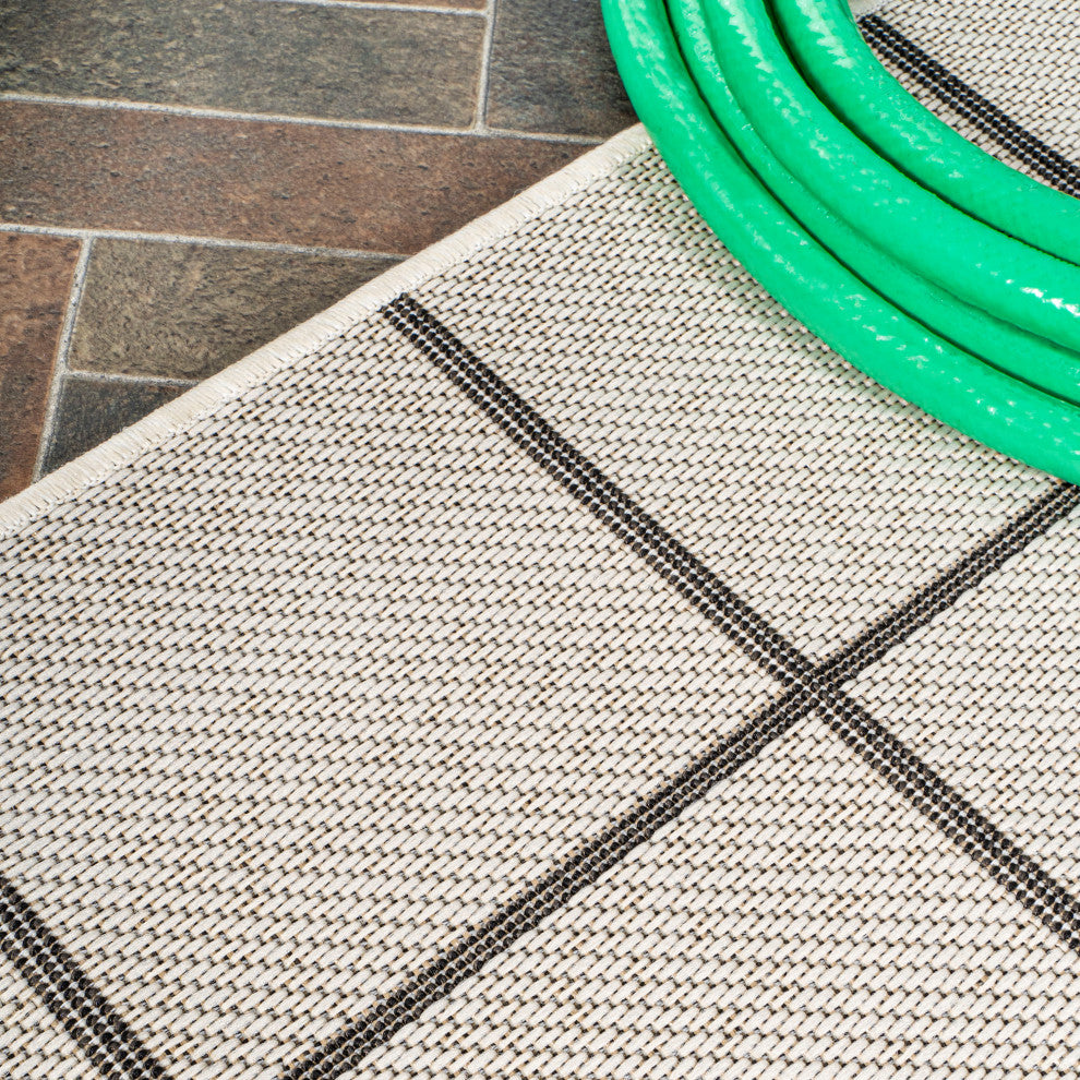 Grid Modern Squares Indoor/Outdoor Area Rug, Cream/Black, 8x10