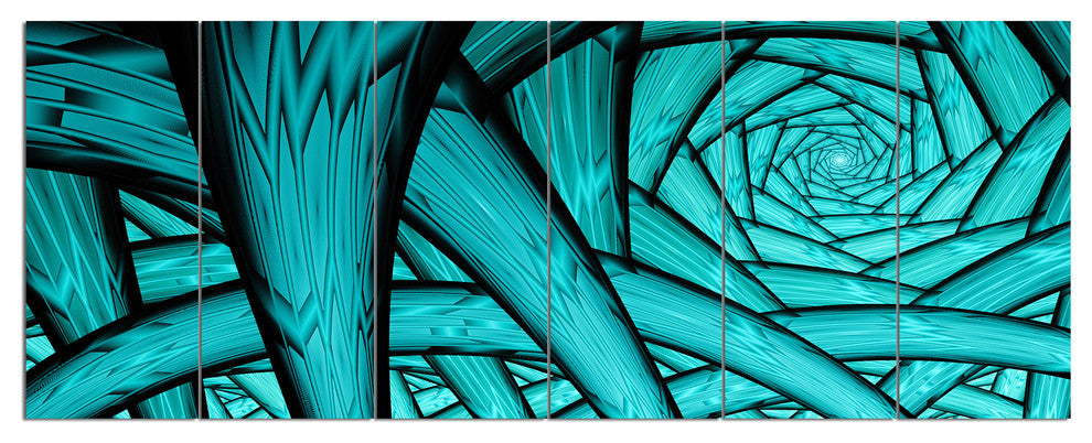 Turquoise Fractal Endless Tunnel, Abstract Canvas Art Print, 70"x28", 6 Panels