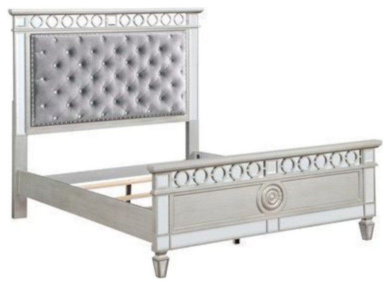 ACME Varian Full Bed, Gray Velvet, Silver and Mirrored Finish