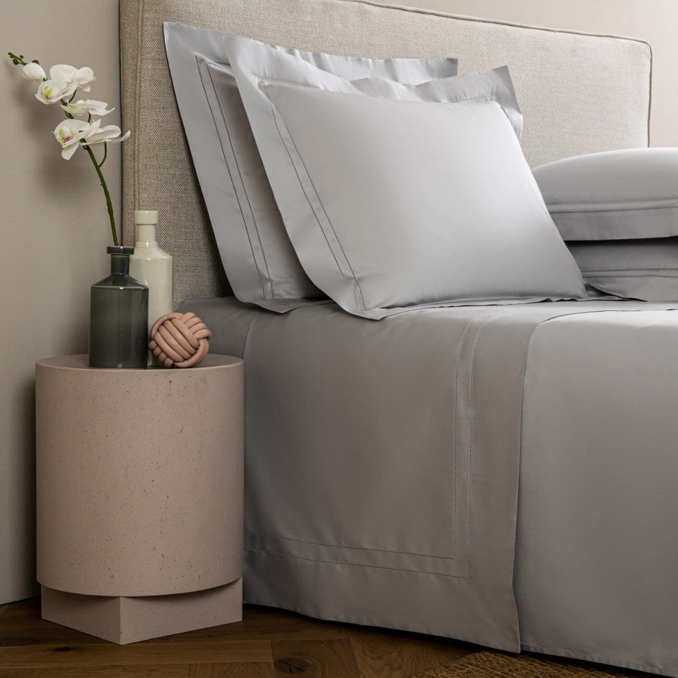 Frette Doppio Ajour Double Hemstitch King Duvet Cover Set, Gray
