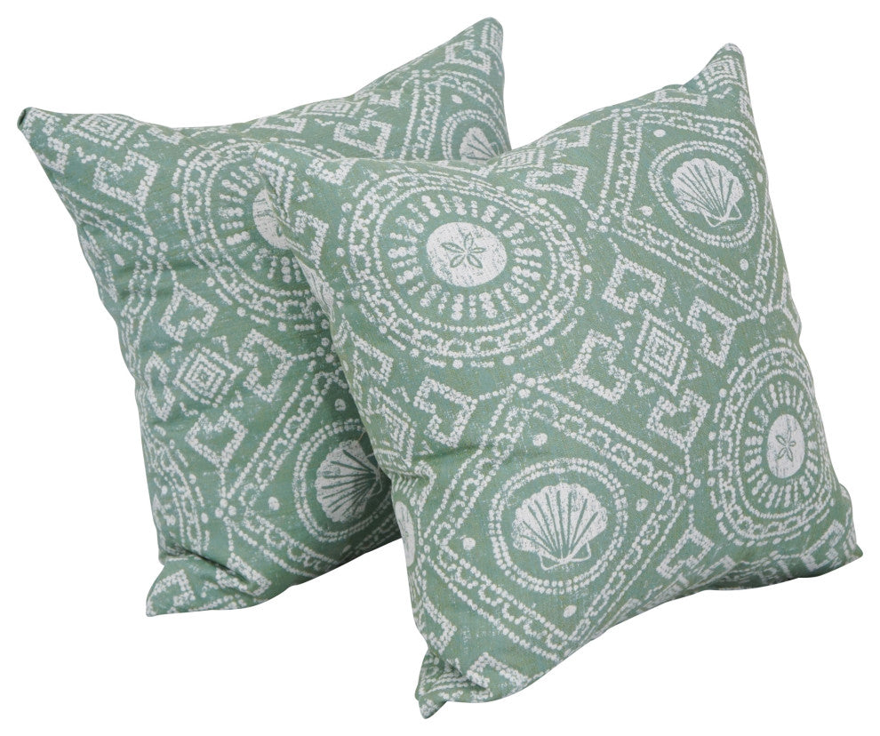 17" Jacquard Throw Pillows With Inserts, Set of 2, Aquafrt Garden