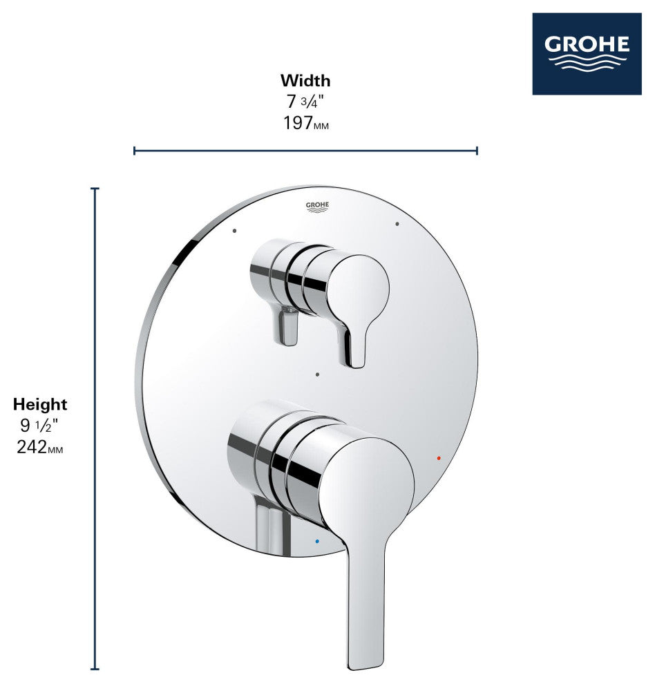 Grohe 29 424 Lineare Three Function Pressure Balanced Valve Trim - Starlight