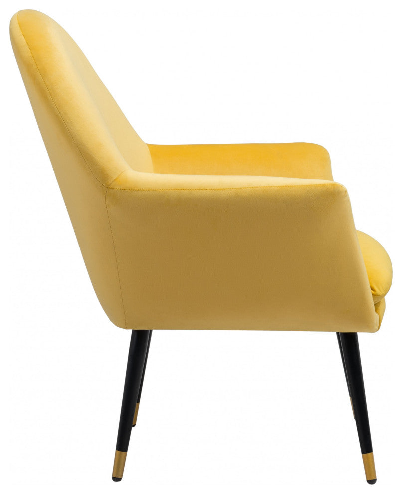 Golden Yellow Comfy Curvy Velvet and Black Accent Chair