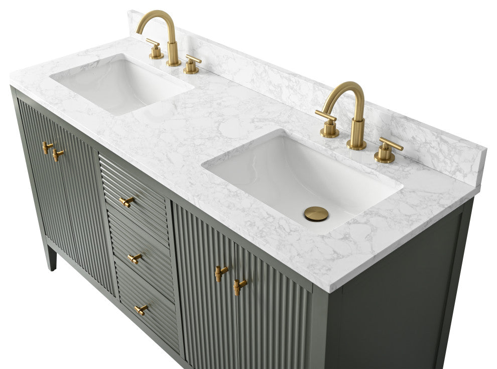 Vanity Art Freestanding Vanity, Vintage Green, 60", Double Sink, Golden Brushed
