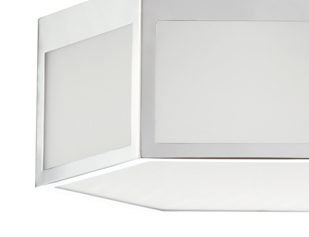 Minimo Hexagon Metal and Frosted Glass LED Flush Mount, Chrome, Width: 15.75"