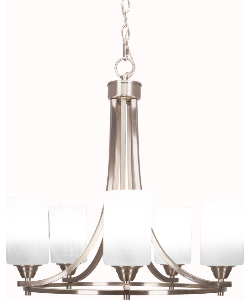 Paramount 5-Light Chandelier, Brushed Nickel, 4" White Marble Glass