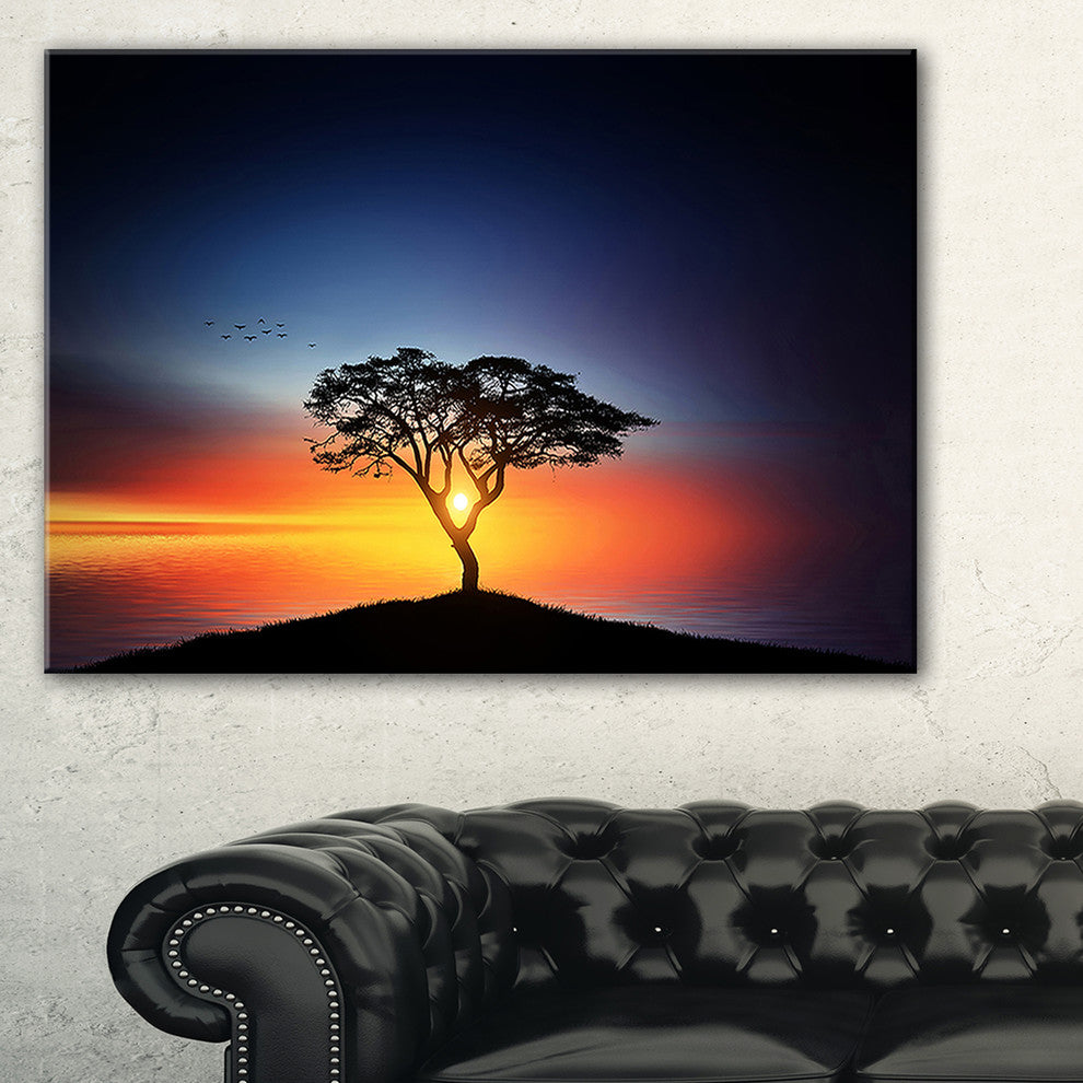 "Beautiful Sunset Over Lonely Tree" Extra Large Wall Art Landscape, 40"x20"