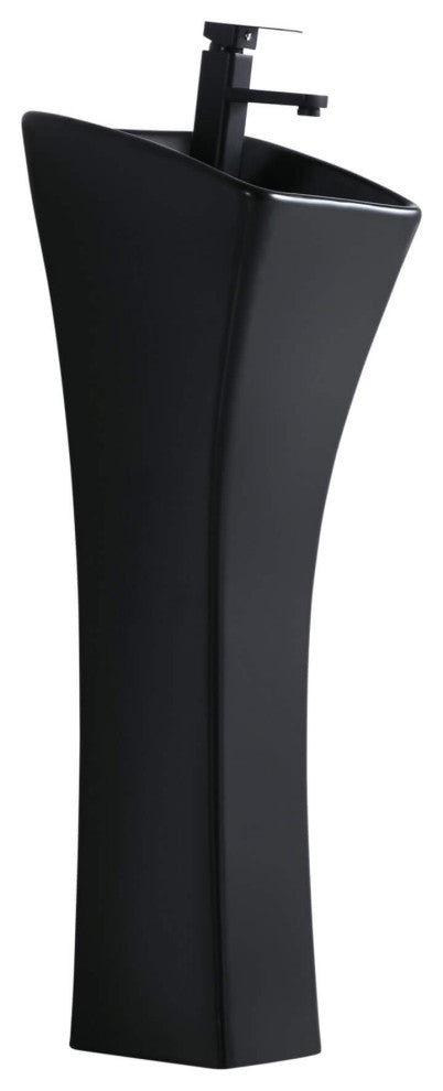 Vitreous China 12" Pedestal Bathroom Sink With Overflow, Black