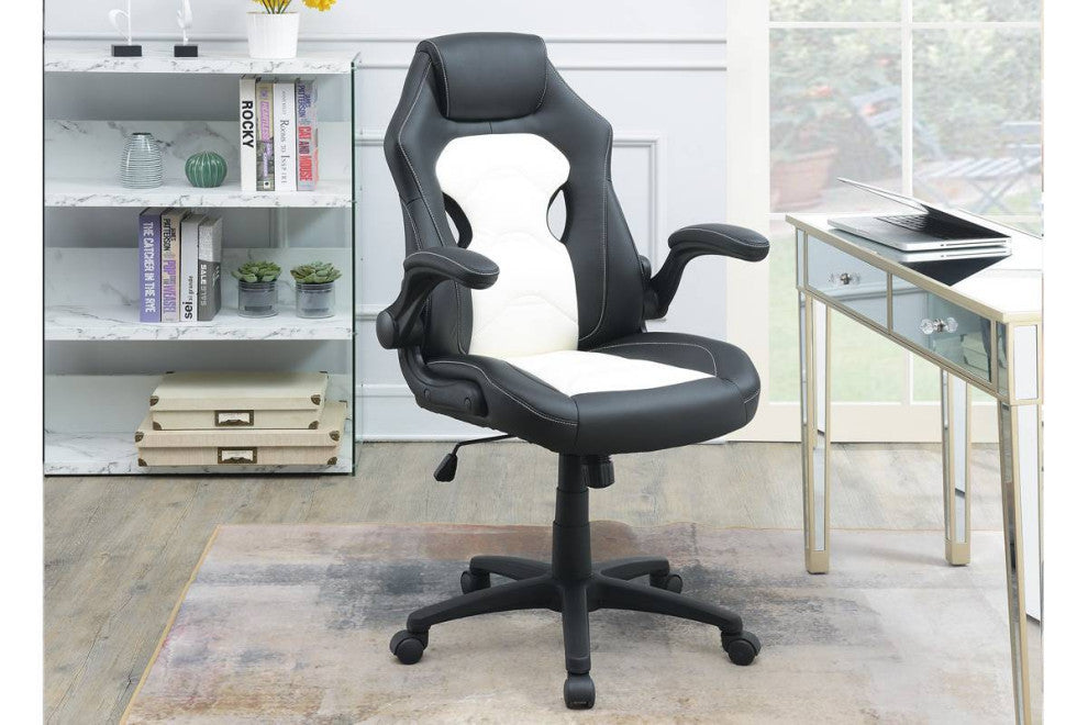 Office Chair Upholstered Comfort Chair, Gaming/Office, Black/White
